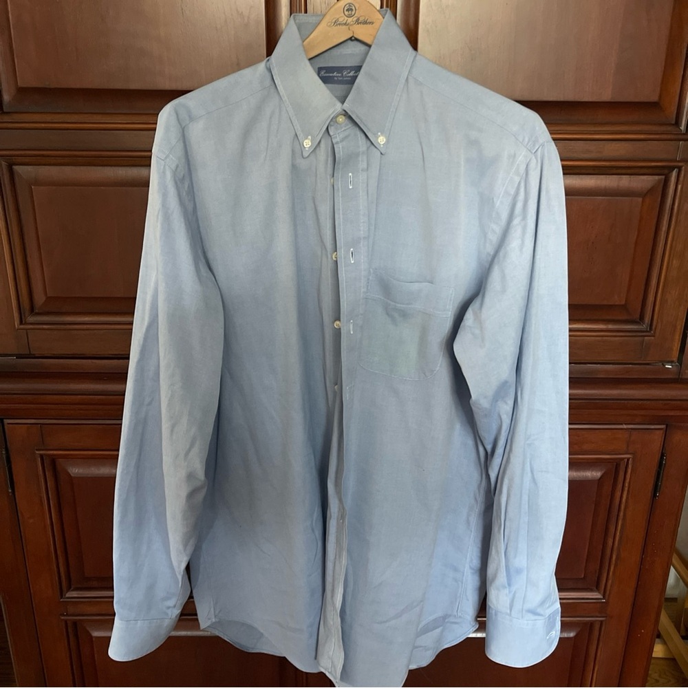 EXECUTIVE COLLECTION BY TOM JAMES 17/36-37 BLUE BUTTON DOWN SHIRT EUC NICE LONG